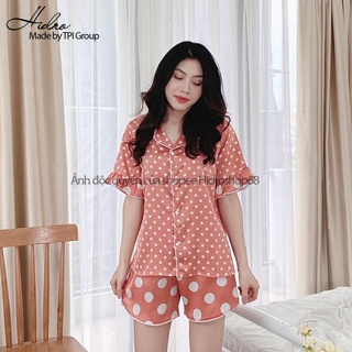 Bộ ngủ lụa chấm bi quần cộc