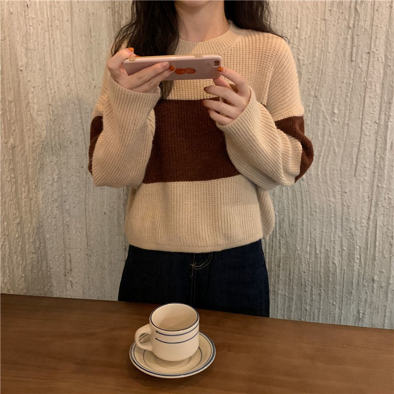 Áo Len Tay Dài Form Rộng Họa Tiết Kẻ Sọc Phong Cách Retro | BigBuy360 - bigbuy360.vn