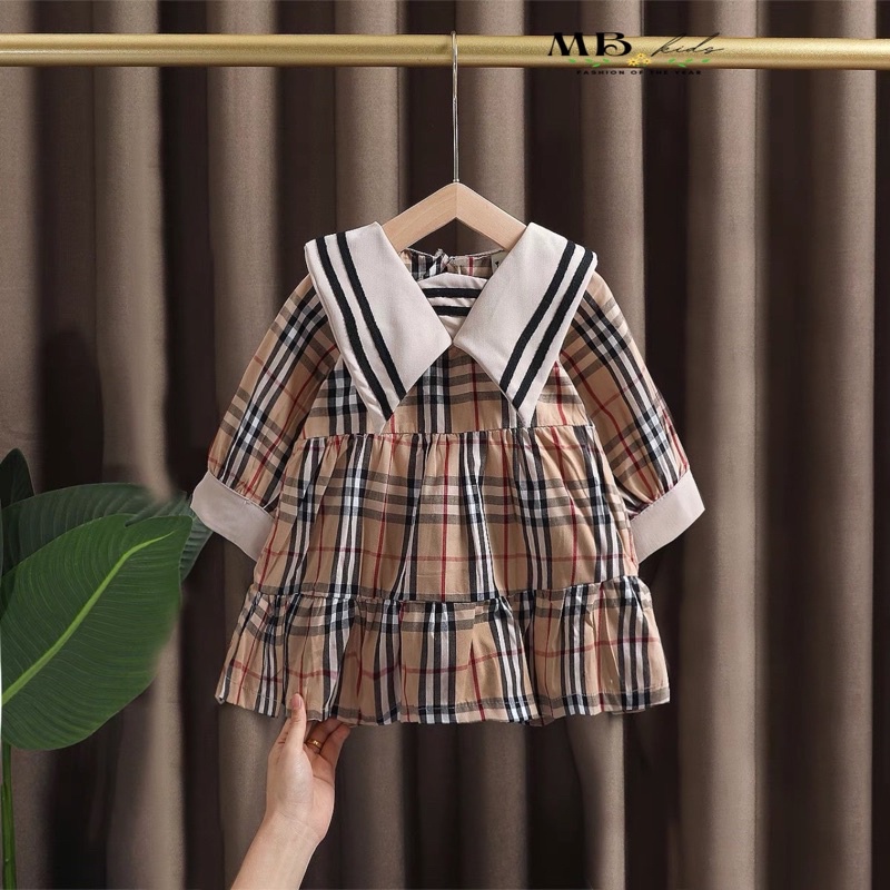 Váy kẻ bbr dài tay cho bé