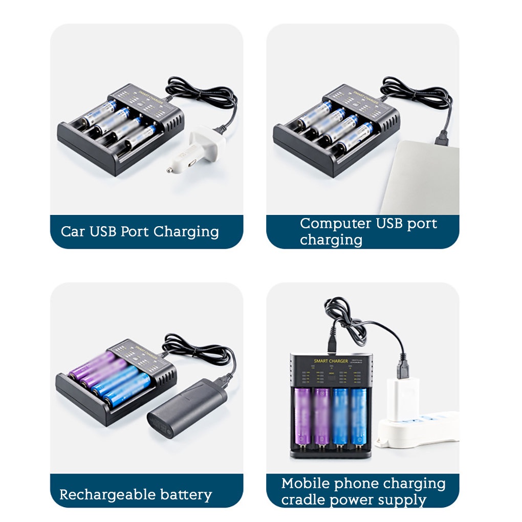 [CHOO] Battery Charger Smart 4 Slots Cell Charging Adapter 18650 Lithium Rechargeable Battery Charger