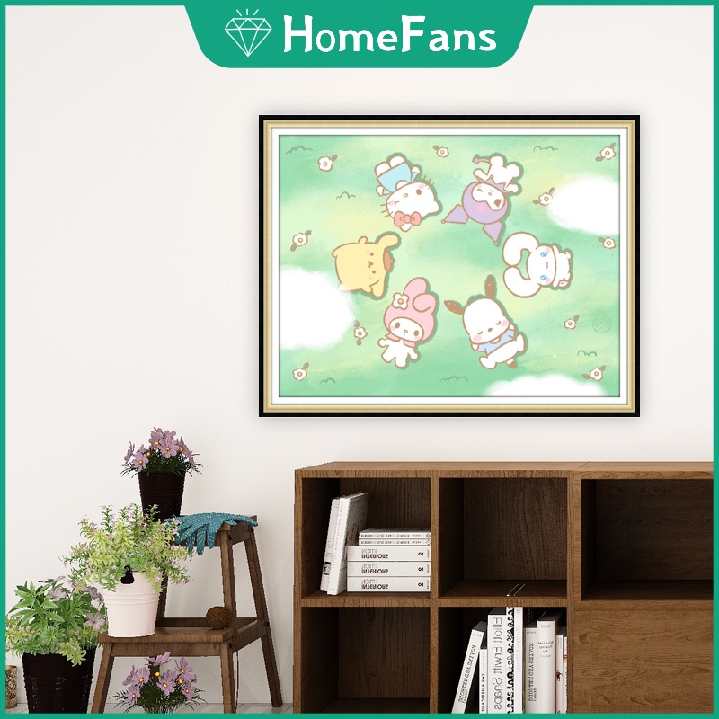 Bộ Tranh Đính Đá 5D Họa Tiết Mèo Kitty 5D Độc Đáo DIY Dùng Trang Trí Nhà Cửa 50x40cm