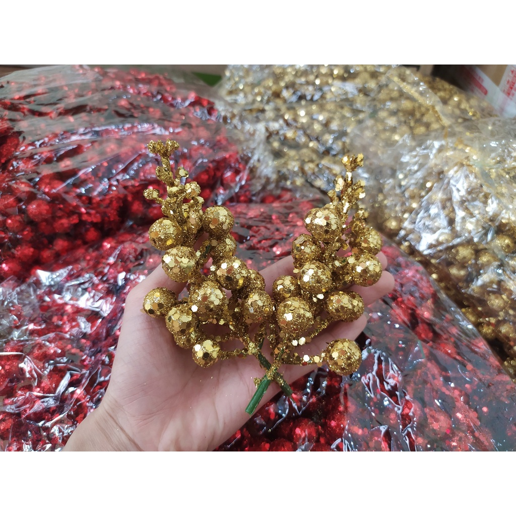 Sỉ cành quả sung nhũ kim tuyến trang trí noel, giỏ quà tết, tháp nước, oản tài lộc