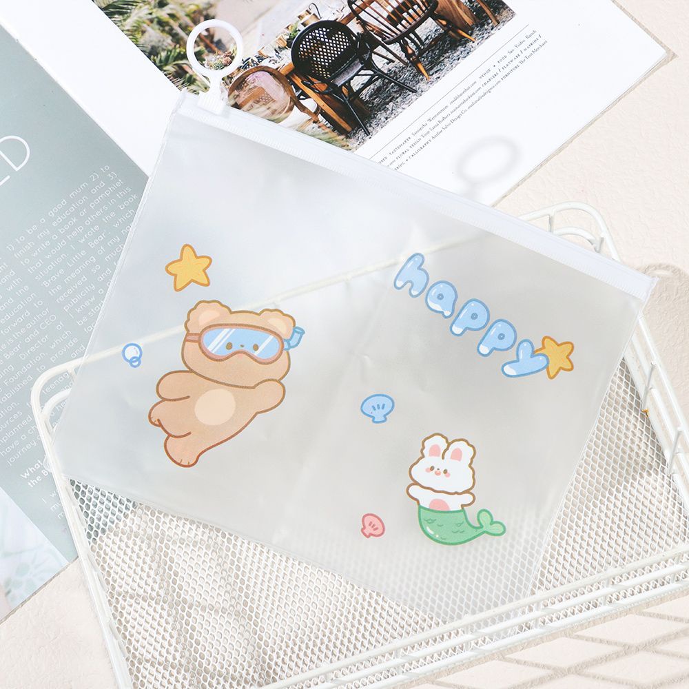 Túi đựng bút trong suốt hình gấu hoạt hình có nhẫn đeo ngón tay chống thấm nước