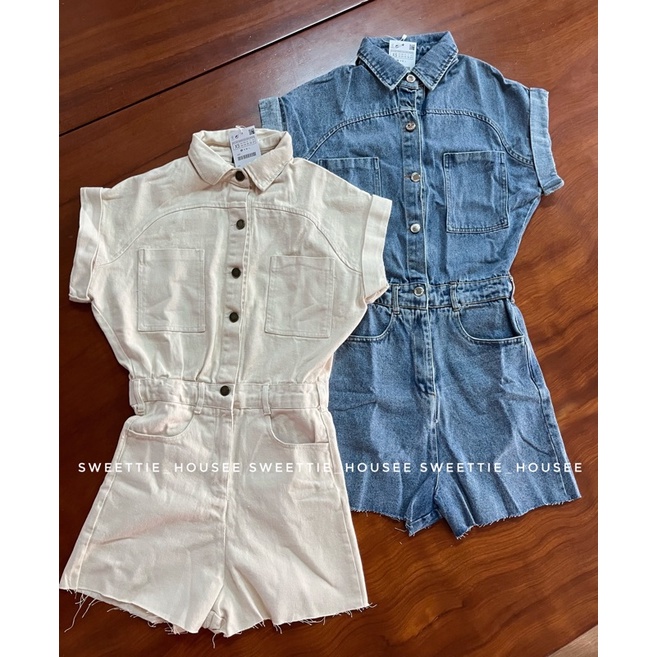Jum áo liền quần denim Zara xuất có túi hàng chuẩn