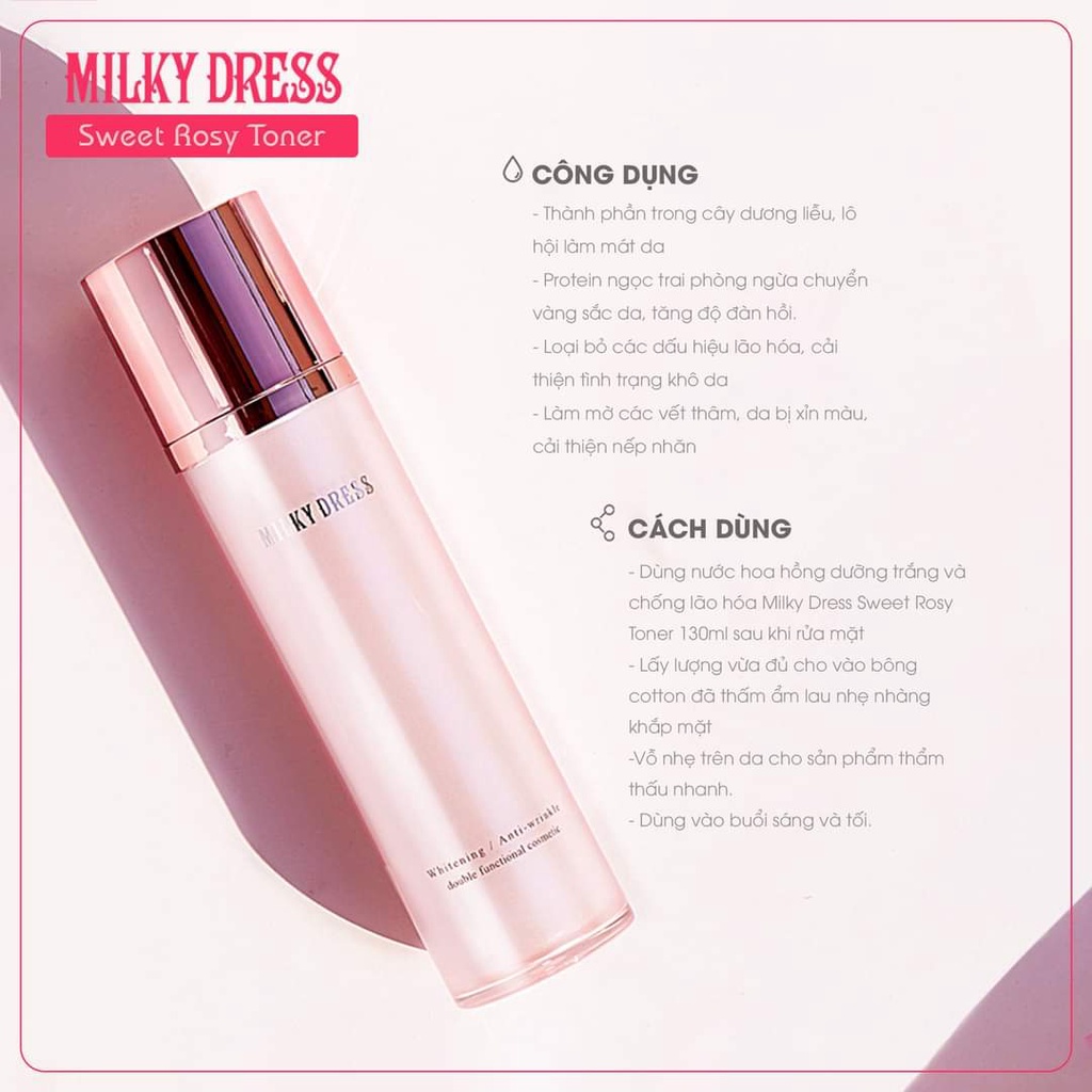 Nước hoa hồng dưỡng trắng và chống lão hóa Milky Dress Sweet Rosy Toner  130ml | Shopee Việt Nam