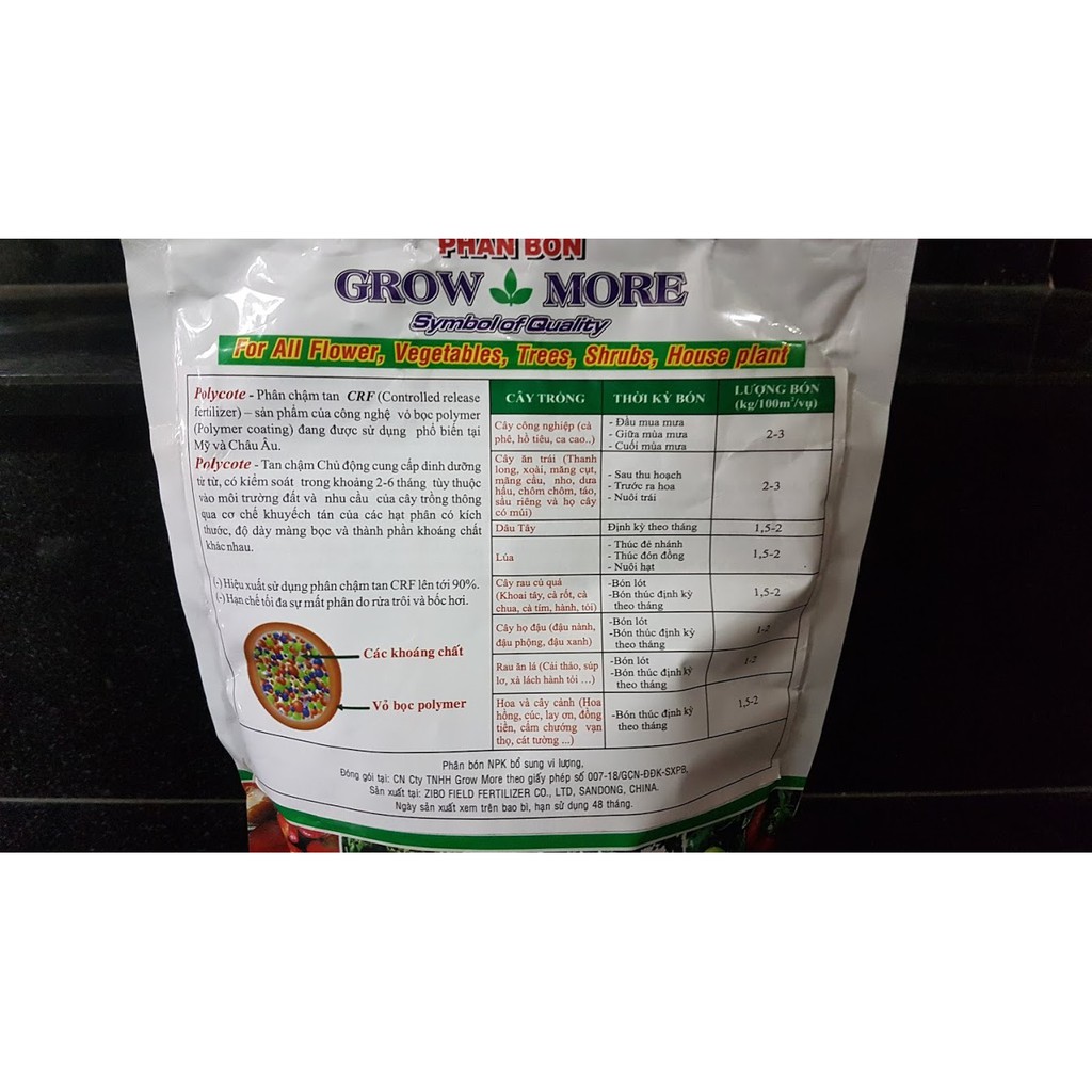 Phân tan chậm Polycote NPK 15-15-15+TE kích rễ, thân, lá, ra hoa sớm.