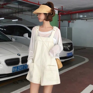 Yếm quần nữ trắng quai to túi trước ulzzang