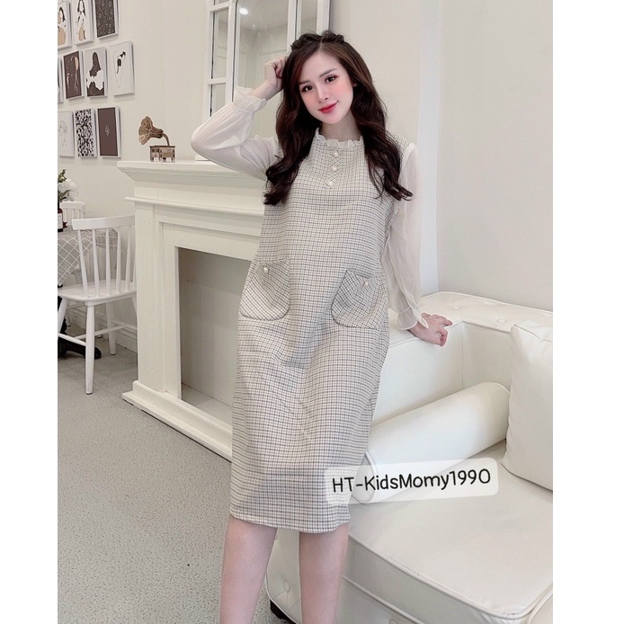 Váy bầu thiết kế - Đầm Bầu THU ĐÔNG TAY DÀI PHỐI REN_KÈM ẢNH THẬT