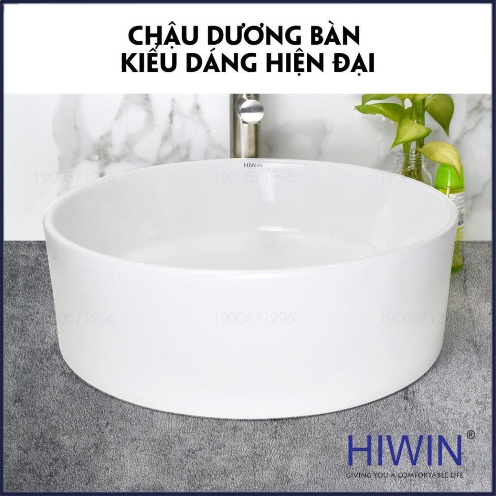 Chậu rửa mặt lavabo sứ cao cấp dương bàn màu trắng dáng trụ tròn HIWIN LP-8017