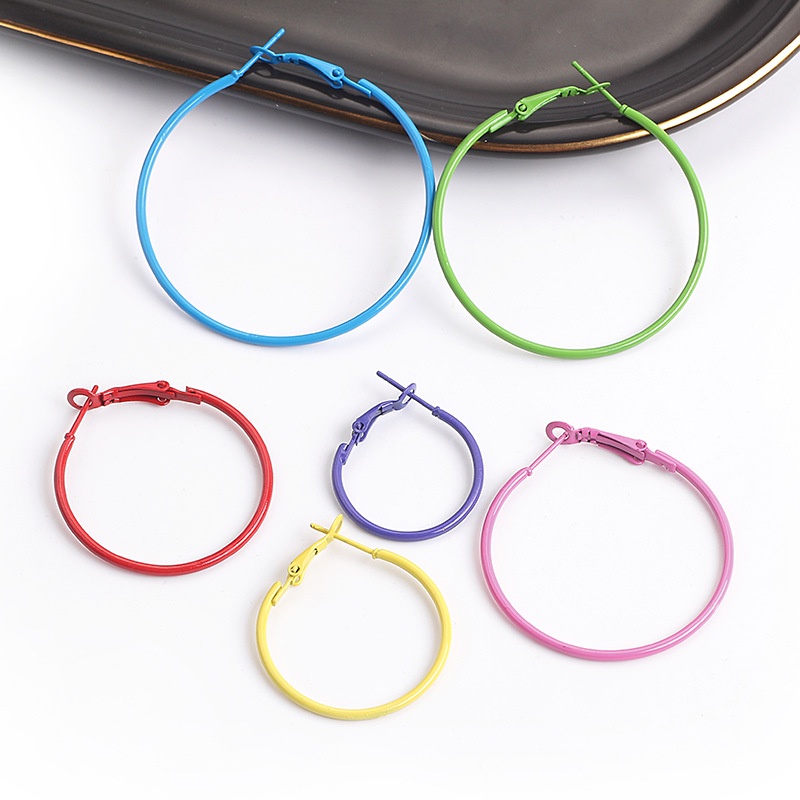 Bộ 6 Khuyên Tai Hình Tròn Nhỏ Nhiều Màu Sắc Phong Cách Âu Mỹ Mới