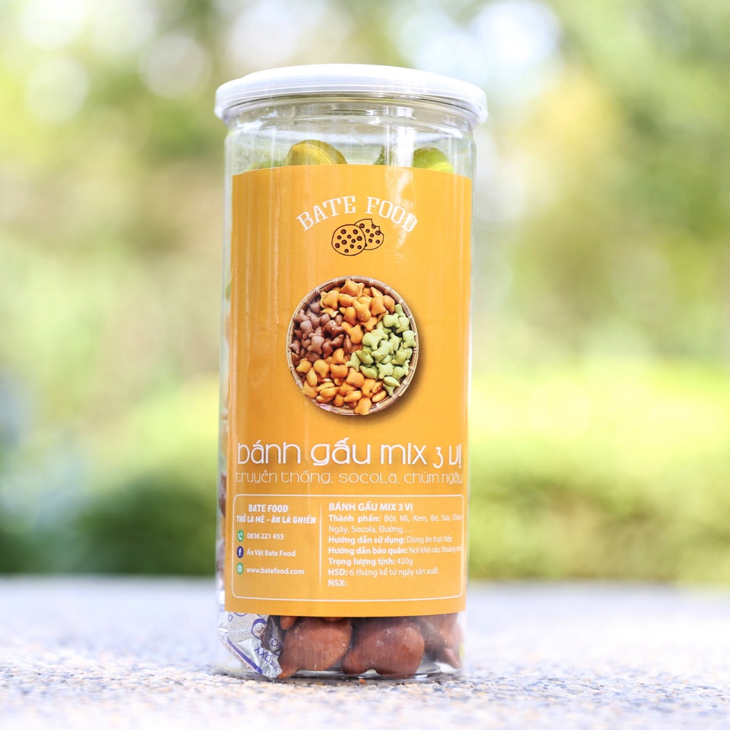 Bánh Gấu Mix 3 Vị: Truyền Thống, Chùm Ngây &amp; Socola 420g - Thơm Ngon