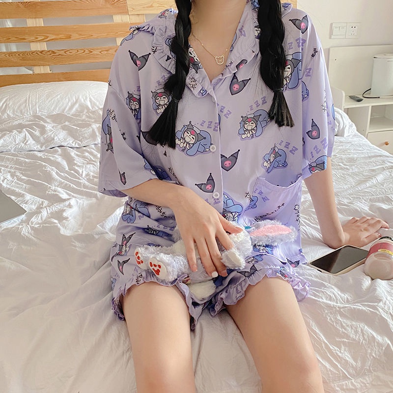 Bộ Đồ Ngủ Ngắn Tay Họa Tiết Hoạt Hình Đáng Yêu Thời Trang Mùa Hè Hàn Quốc