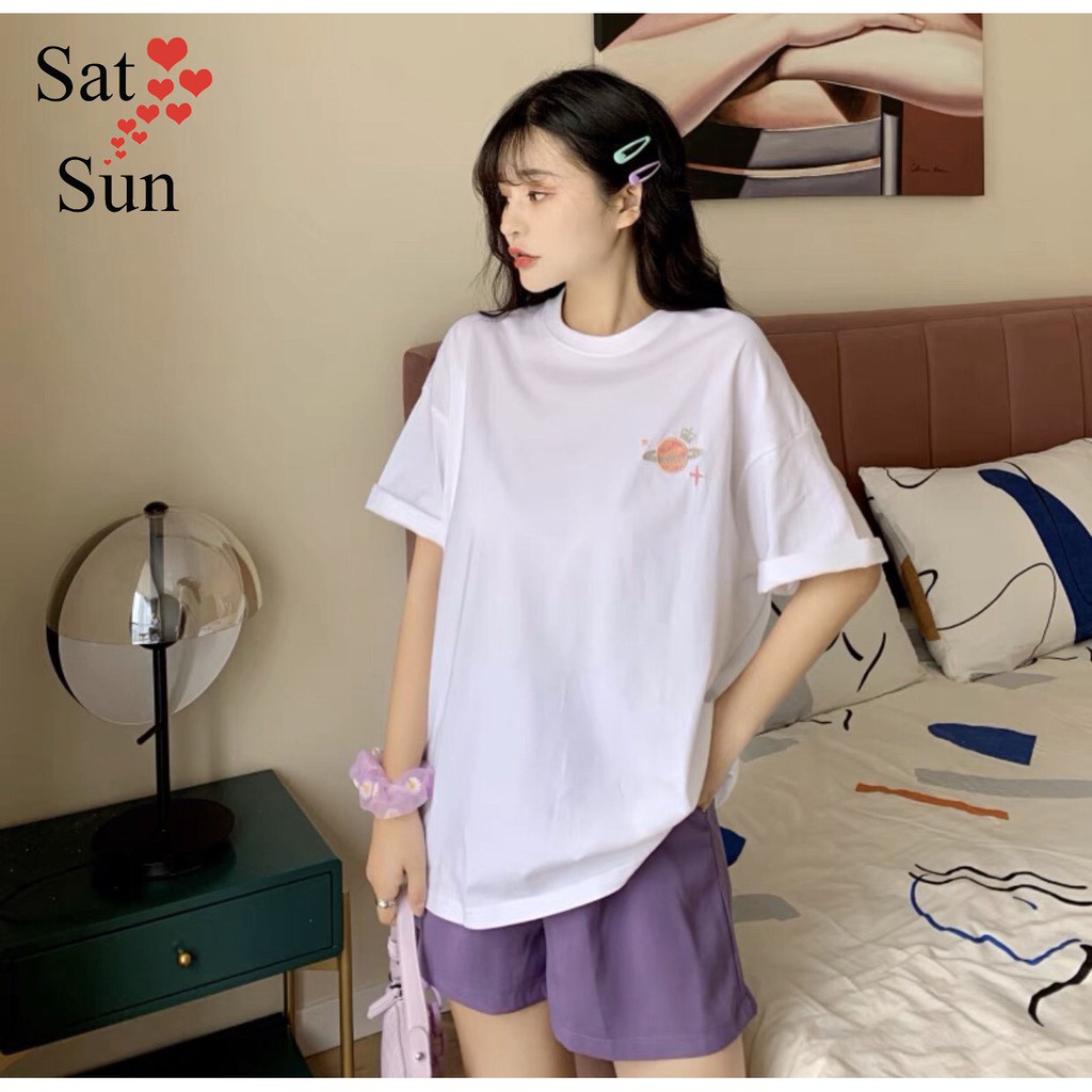 Áo phông nữ form rộng hình thêu sắc nét satsun
