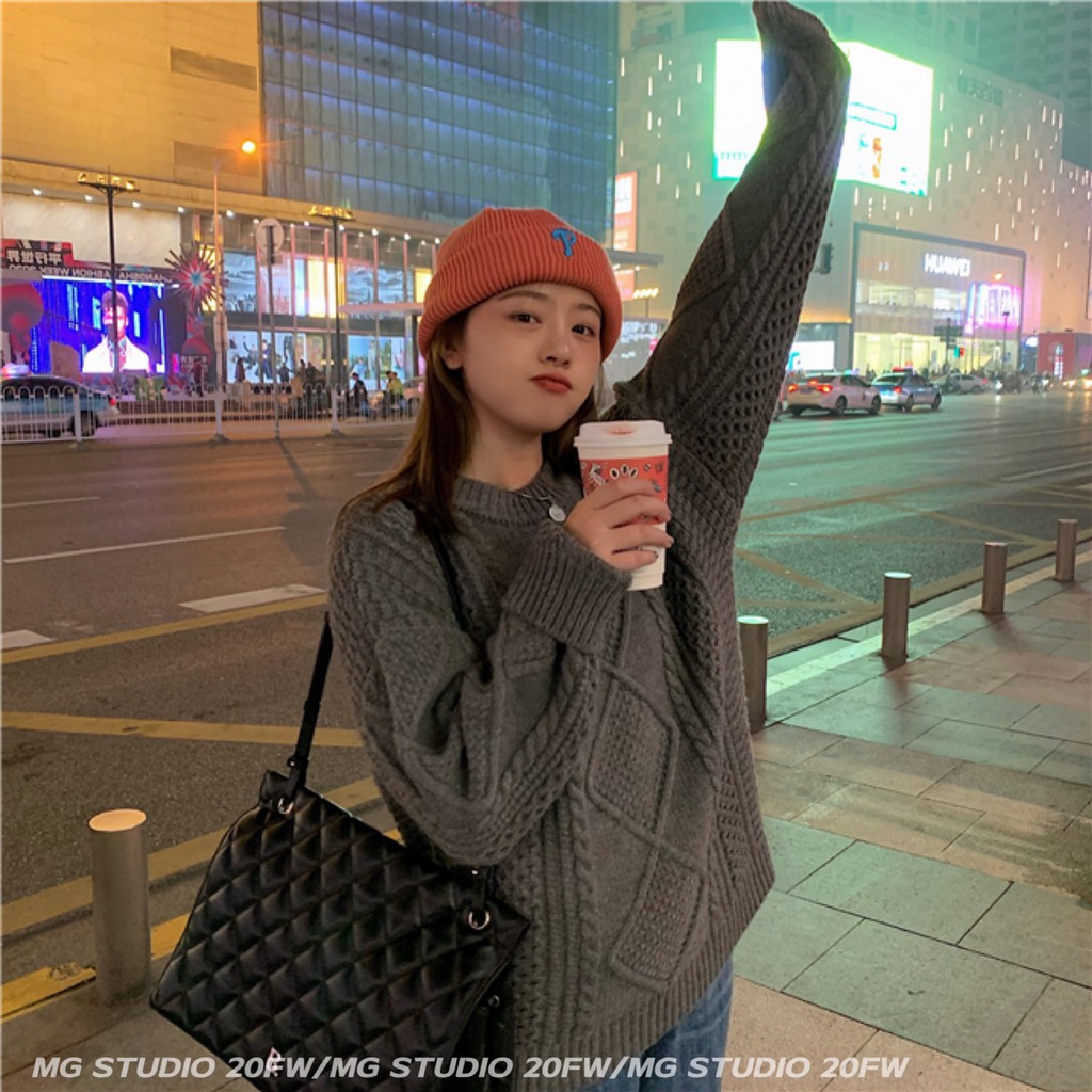 Mũ Len Dệt Kim MG STUDIO Thêu Họa Tiết Chữ Cái Thời Trang