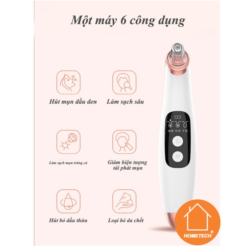 Máy Hút Mụn Cầm Tay Cao Cấp Có 6 Đầu Thay Tùy Chỉnh Cân Tất Cả Các Loại Mụn Hỗ Trợ Sạc Pin Siêu Tiện Dụng