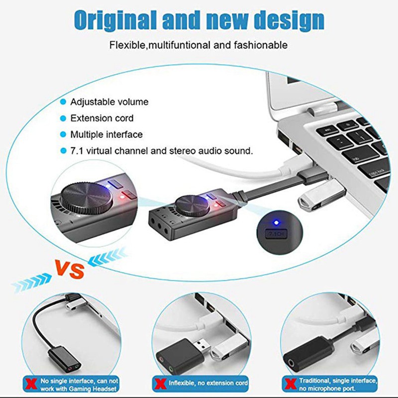 7.1CH USB External Sound Card with Adjustable Volume USB Sound Card