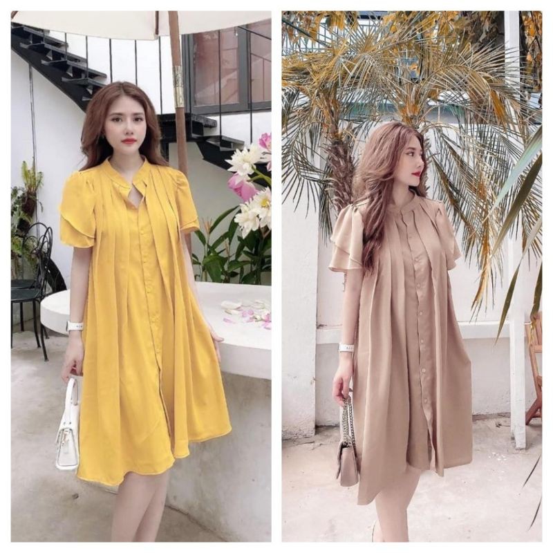 (4 màu)Váy bầu thời trang thiết kế cổ tàu hàng cúc thật M132 chất cát hàn freesize từ 45 đến 70kg 🌸 FREESHIP 🌸