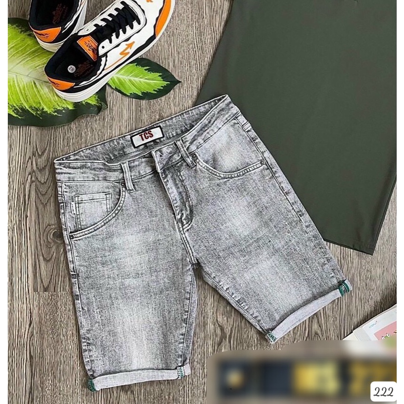 Quần Short Đùi Jean Nam Chất Bò Rin Cotton Xám Trơn Không Rách Co Giãn HU38