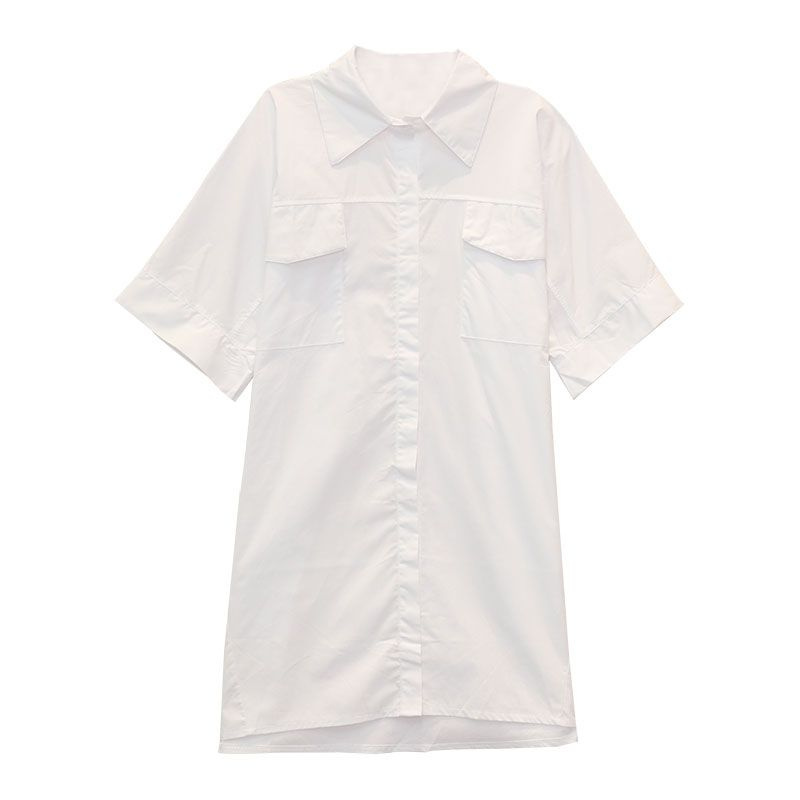Đầm sơ mi màu trắng thời trang mùa hè phong cách Hàn Quốc dành cho nữ