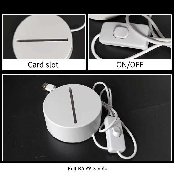 Combo 10 Bộ Đế Đèn Led 3D (3 màu và 16 màu) - Đế Đèn Mica Trang Trí Phòng Ngủ