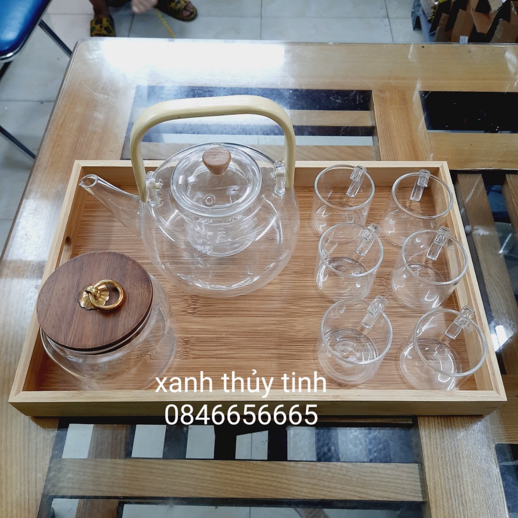 Ấm thuỷ tinh lõi lọc quai gỗ 900ml - AT31