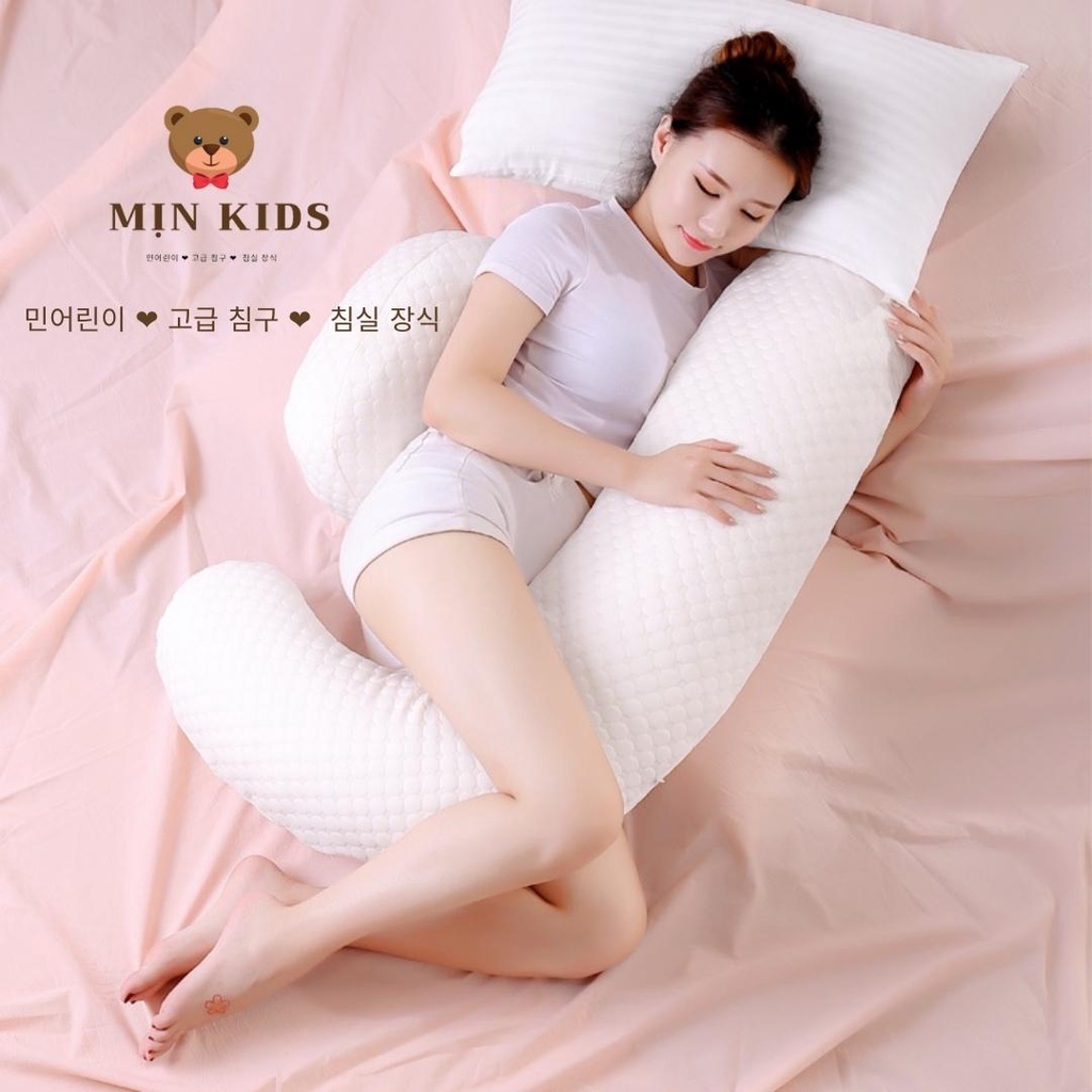 Gối bầu chữ J, gối bà bầu MỊN KIDS, giúp hỗ trợ giảm đau lưng, khó ngủ cho mẹ bầu