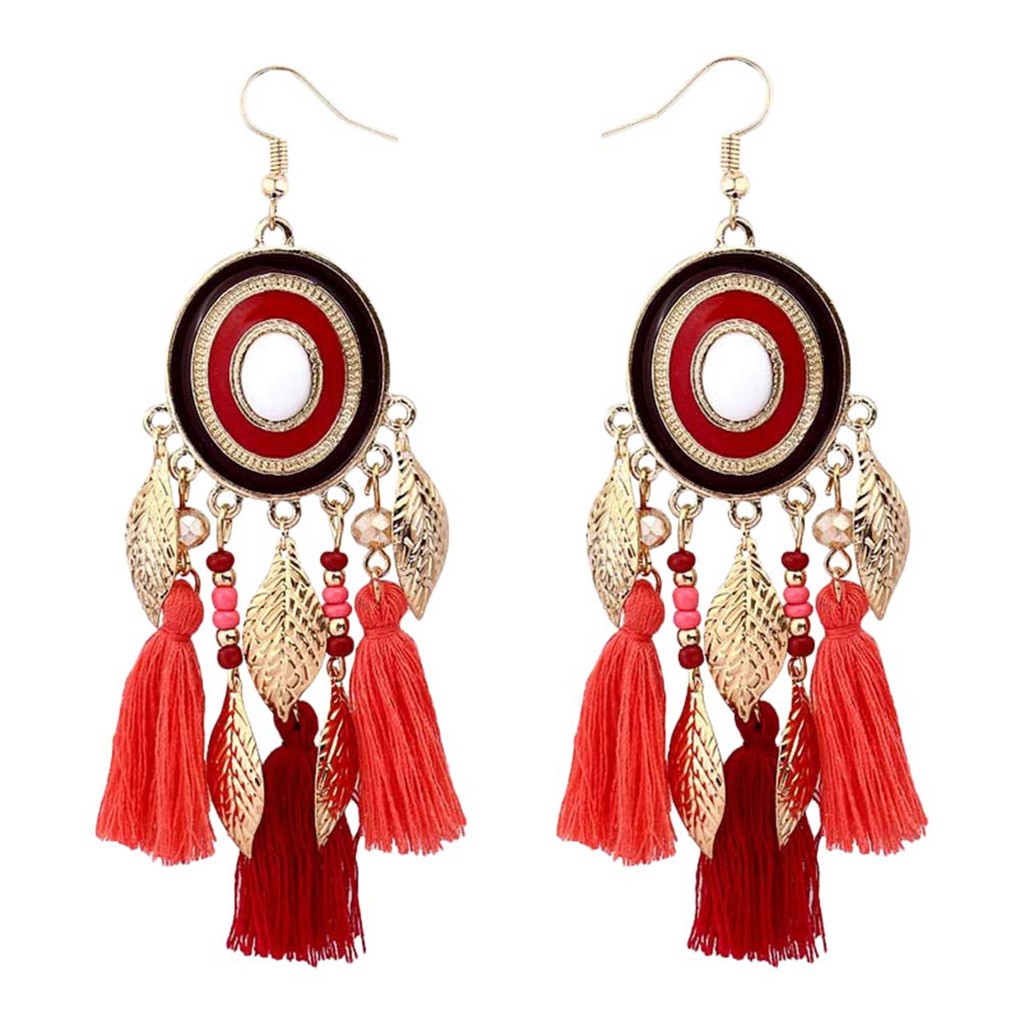 1 Đôi Bông Tai Hình Chiếc Lá Tua Rua Phong Cách Bohemian Cho Nữ