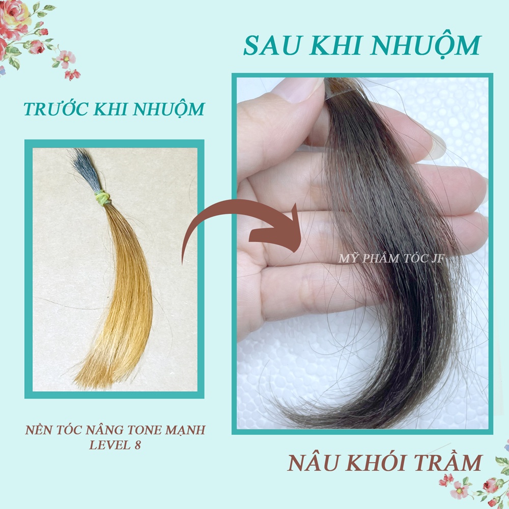 Kem Nhuộm Tóc Thảo Dược Nâu Khói Trầm Hạ Tone - Nhuộm Trên Nền Tóc Vàng Sáng - Tặng Oxy