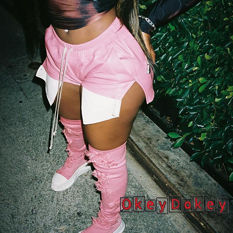 Quần Short Nữ Lưng Thun Rút Dây Màu Sắc Tương Phản Phong Cách Đơn Giản