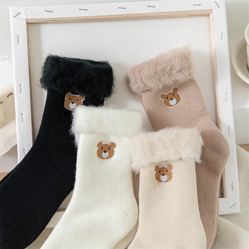 Tất Vớ Lót Lông Đuôi Gà siêu ấm thêu teddy dễ thương _GBC