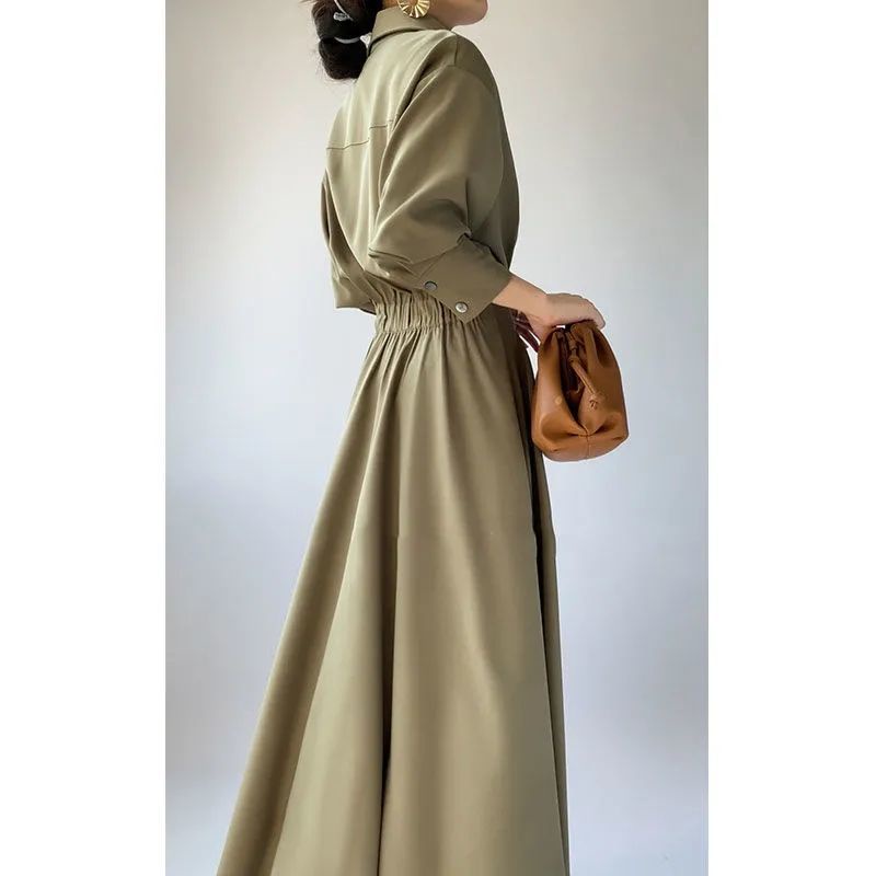 Đầm Sơ Mi Chiết Eo Phong Cách Hàn Quốc Thời Trang Mùa Thu Dành Cho Nữ