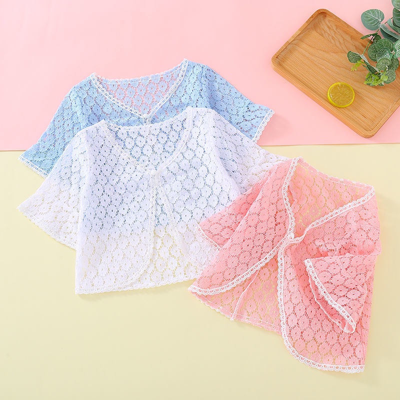Cổ Phiếu Sẵn Sàng#Áo Khoác Cardigan Ngắn Tay Phối Ren Phong Cách Phương Tây Thời Trang Mùa Hè Cho Bé Gái [5/8]