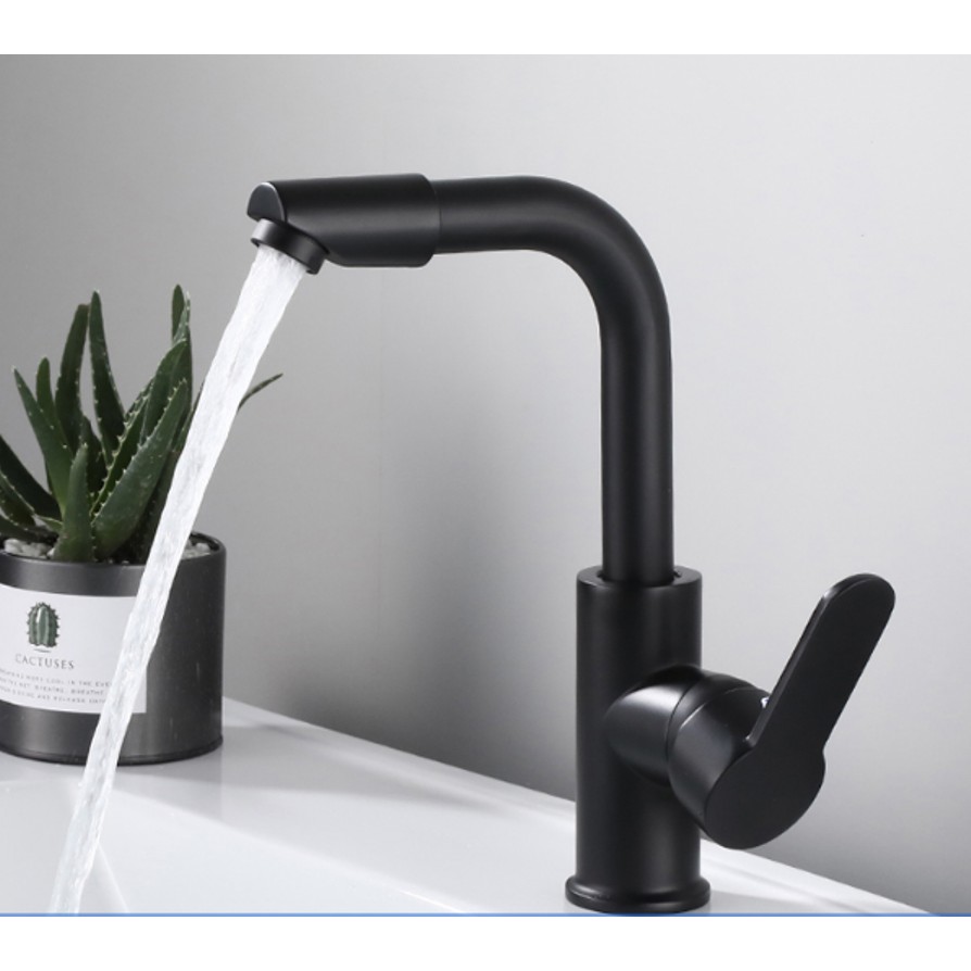 Vòi lavabo nóng lạnh đen Inox 304  MS4 - đầu vòi xoay 360 độ
