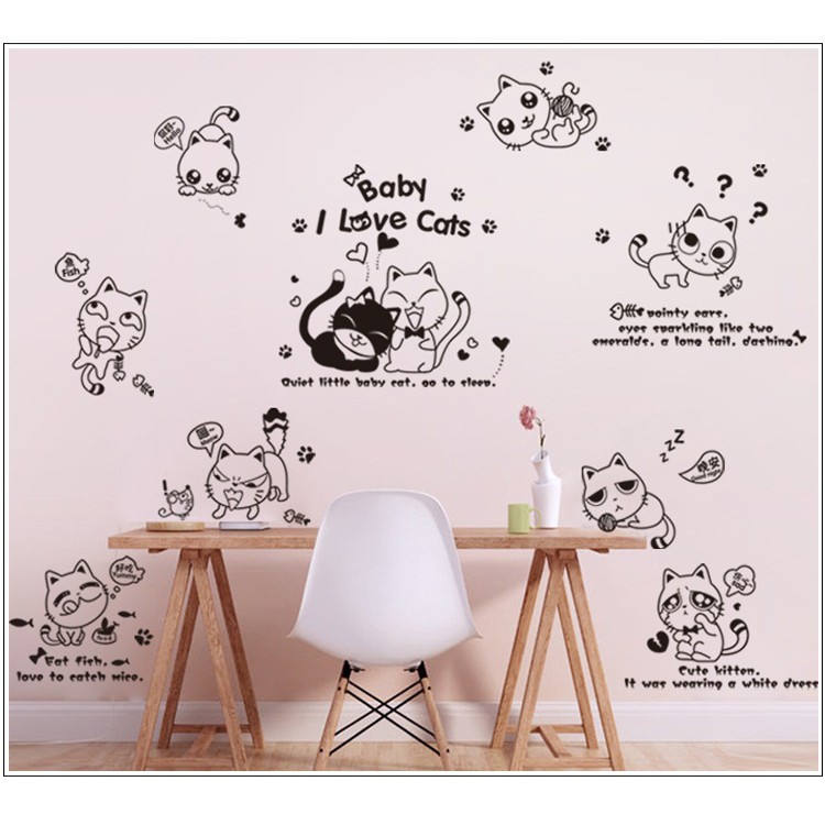 Decal dán trang trí tường 10 chú mèo dễ thương ngộ nghĩnh AmyShop DKN139