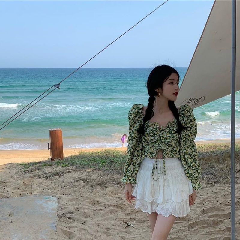 IELGY Áo Kiểu Tay Dài Cổ Chữ v In Họa Tiết Hoa Phong Cách Cổ Điển Dành Cho Nữ