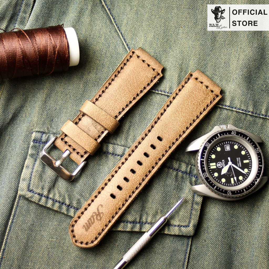 Dây Đồng Hồ Da Bò Sáp Nâu - RAM Leather Classic 1950 Bản 2022 Bền Đẹp
