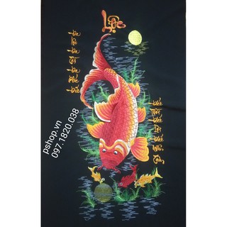 Tranh thêu thành phẩm Cá Lộc TL026 kt 40x80 - Tranh thêu lụa truyền thống