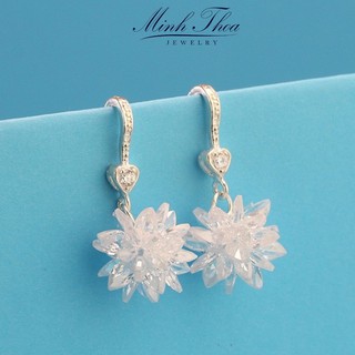 Bông tai nữ bạc đẹp ,khuyên tai bạc 925 trang sức hình hoa tuyết pha lê Minh Thoa JEWELRY