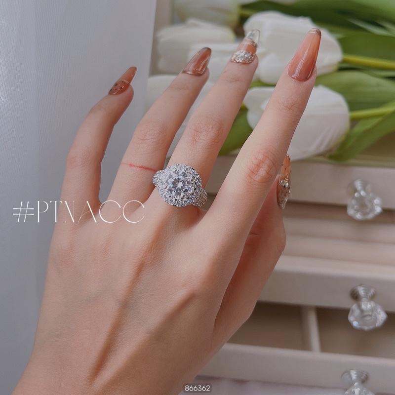 Nhẫn xi bạch kim đính full soàn tấm, nhẫn nữ đế tròn .PTNACC.