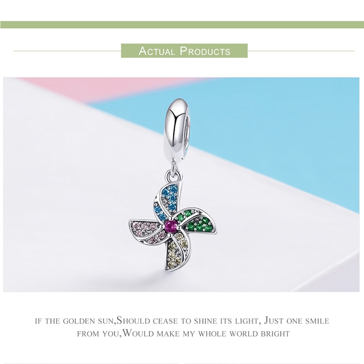 Mặt trang sức Bamoer SCC971 bằng bạc 921 hình chong chóng gió nhiều màu sắc dùng làm trang sức DIY