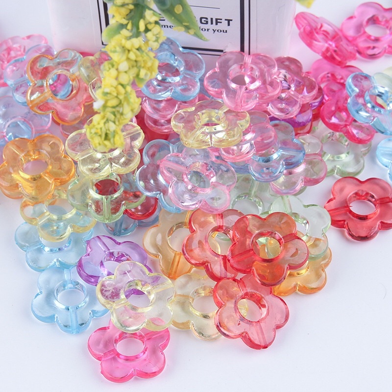 Hạt nhựa hoa acrylic trong nhiều màu xỏ lỗ 2 đầu làm vòng trang sức