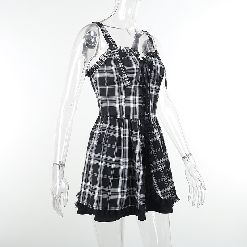 Đầm Hai Dây Rút Dây Kẻ Sọc Caro Thời Trang Cho Nữ