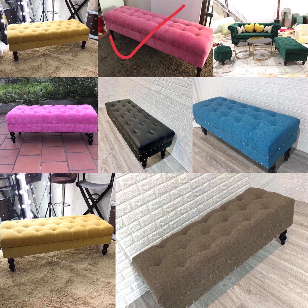Ghế chờ bọc nỉ chân gỗ sồi dài 1,2m, nhận đặt theo yêu cầu