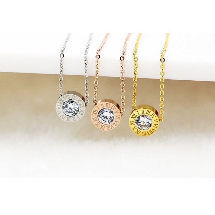 Dây Chuyền Mặt Tròn In Số La Mã Titan Ko Đen TT 1817