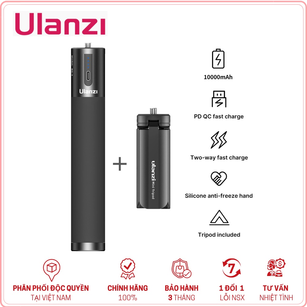ULANZI BG-3 - HÀNG CHÍNH HÃNG - Chân Tripod tích hợp pin 10000mAh có thể sạc lại