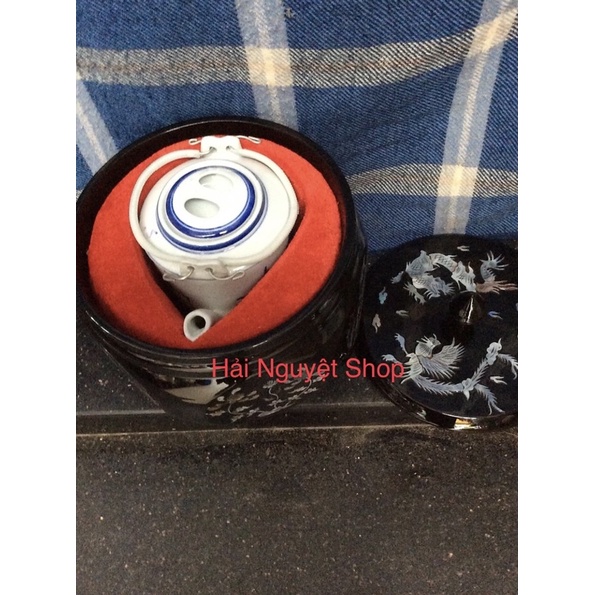 Bộ bình ủ trà sơn mài, vỏ bình tích