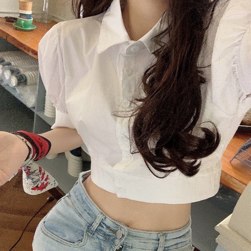 Áo Sơ Mi Croptop tay phồng xinh xắn cho nữ