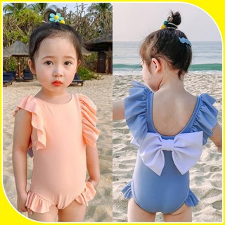 Bộ bơi nơ trắng kèm mũ bơi cho bé sz 90-130, bộ bơi bé gái B003