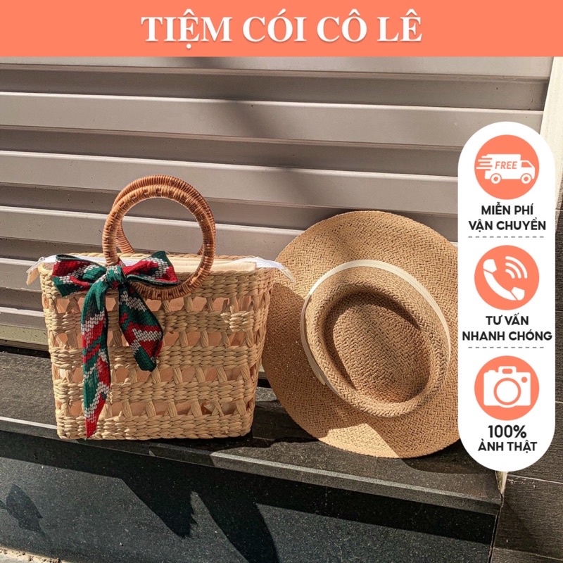 Túi xách cói lục bình hàng rào xinh xắn size 23cm - Tiệm Cói Cô Lê
