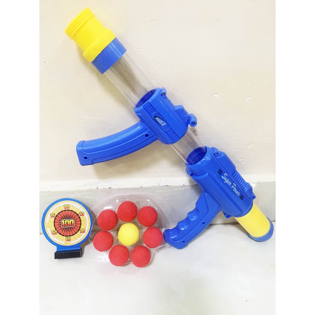 đồ chơi bắn bóng thụt bóng+ 10 bóng bông mềm